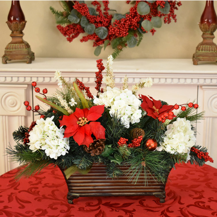 The Holiday Aisle® Christmas Hydrangea and Poinsettia Floral